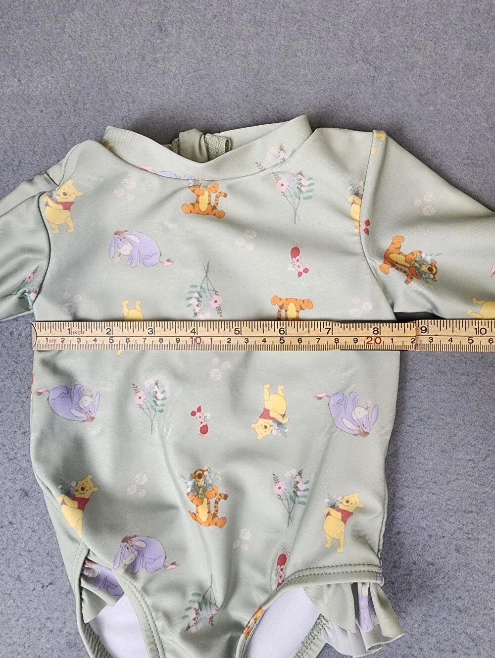 Disney Baby Long-Sleeve Green Winne The Pooh Print One-Piece Swimsuit 9M